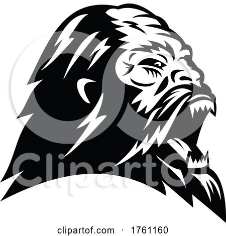 Head of Angry Bigfoot or Sasquatch Mascot Black and White Retro Style by patrimonio