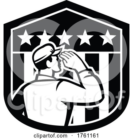 American Soldier Salute USA Flag Badge Retro Black and White by patrimonio