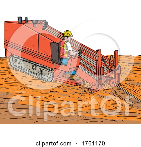 Horizontal Directional Drilling Drill Rig and Construction Machinery Operator Drawing Sketch Style by patrimonio
