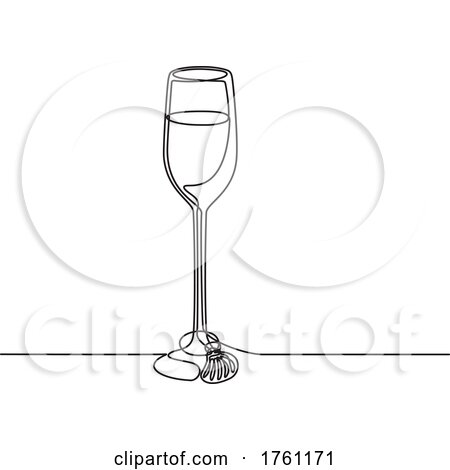 Champagne Flute Wine Glass with Clam Shell Wine Tag Done in Mono Line Line Art in Black and White by patrimonio
