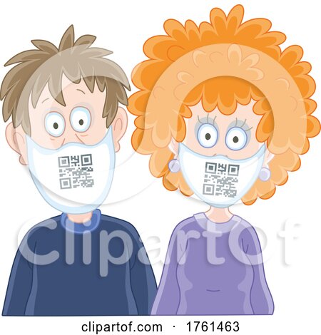 Scared Sick Couple Wearing QR Code Masks by Alex Bannykh