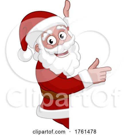 Christmas Cartoon Santa Claus Pointing Around Sign by AtStockIllustration