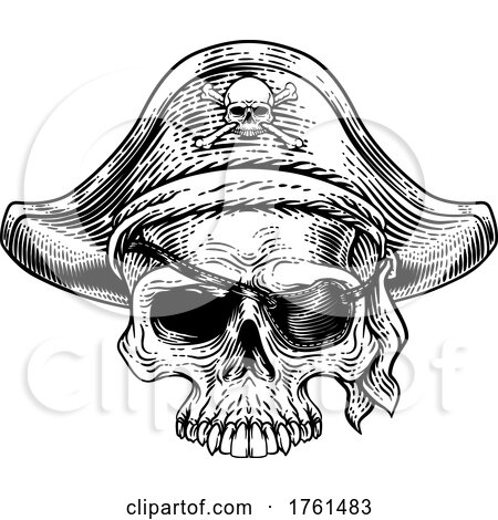 Pirate Skull Skeleton Grim Reaper Mascot Woodcut by AtStockIllustration