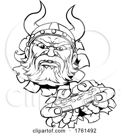 Viking Gamer Video Game Controller Mascot Cartoon by AtStockIllustration