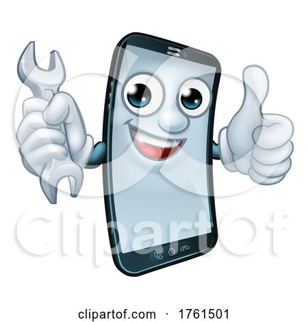 Mobile Phone Repair Spanner Thumbs up Mascot by AtStockIllustration