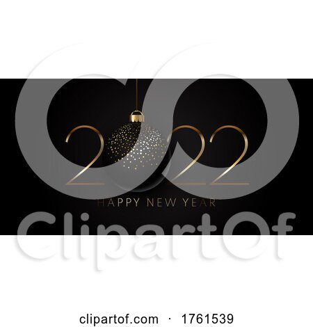 Gold and Black Happy New Year Banner with Hanging Bauble by KJ Pargeter