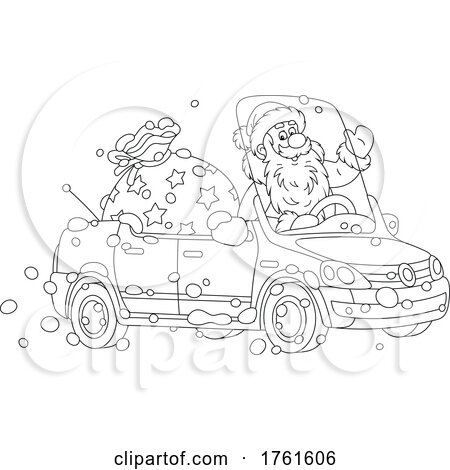 Black and White Santa Driving a Convertible by Alex Bannykh