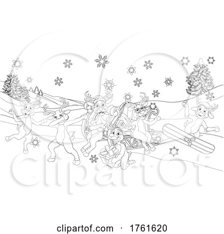 Santa Reindeer Sled Coloring 2021 by AtStockIllustration