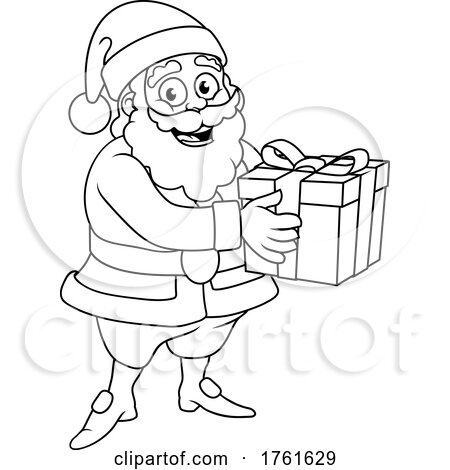 Santa Claus Holding Gift Present Christmas Cartoon by AtStockIllustration