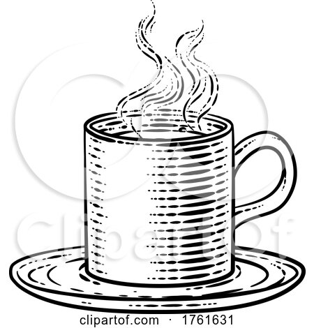 Coffee Tea Cup Hot Drink Mug Retro Woodcut Etching by AtStockIllustration