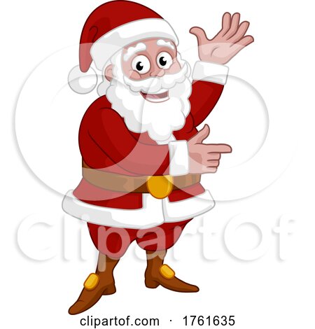 Christmas Cartoon Santa Claus Pointing and Waving by AtStockIllustration