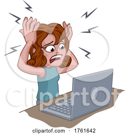 Woman Unhappy Stressed Laptop Computer Cartoon by AtStockIllustration
