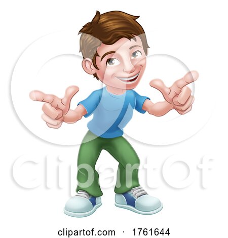 Boy Kid Cartoon Child Character Pointing by AtStockIllustration