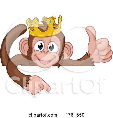 Monkey King Crown Thumbs up Pointing Sign Cartoon by AtStockIllustration