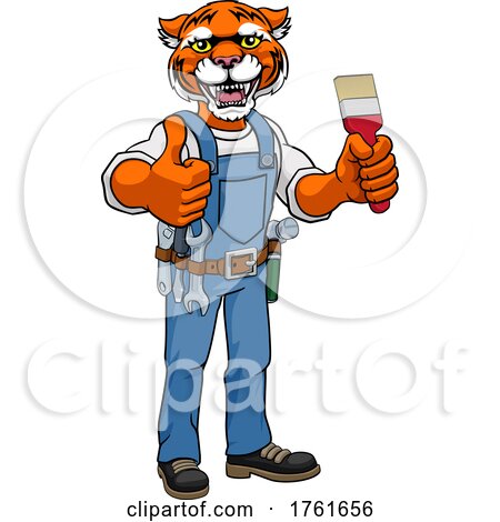 Tiger Painter Decorator Holding Paintbrush by AtStockIllustration