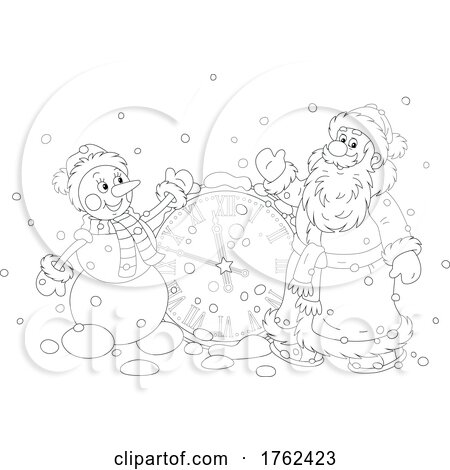 New Year Countdown Clock with a Snowman and Santa by Alex Bannykh