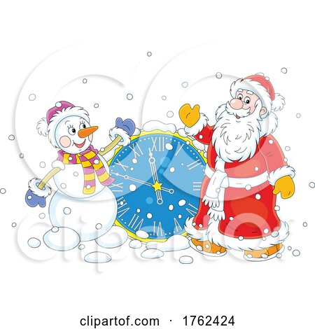 New Year Countdown Clock with Frosty the Snowman and Santa by Alex Bannykh