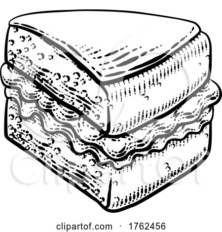 Cake Sponge Slice Jam Cream Woodcut Drawing by AtStockIllustration
