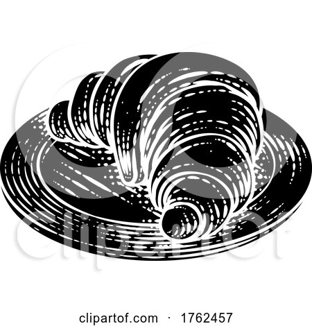 Croissant Pastry Bread Food Drawing Woodcut by AtStockIllustration