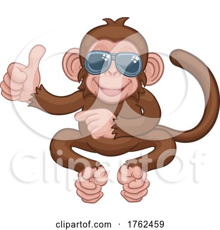 Monkey Sunglasses Cartoon Thumbs up Pointing by AtStockIllustration