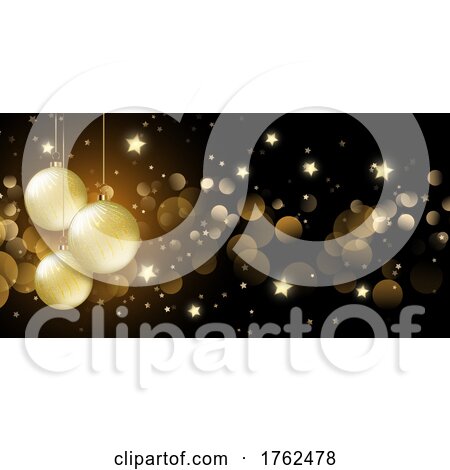Christmas Banner with Gold Bokeh Lights and Stars by KJ Pargeter