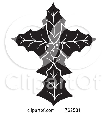 Black and White Christmas Holly and Berries Cross by Johnny Sajem