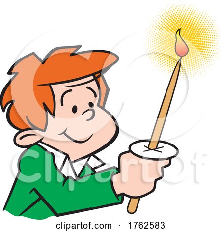 Cartoon Boy Holding a Lit Christmas Candle by Johnny Sajem