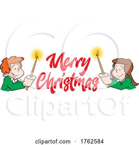 Cartoon Children Holding Candles with Merry Christmas Text by Johnny Sajem