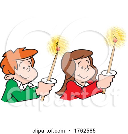 Cartoon Children Holding Lit Christmas Candles by Johnny Sajem