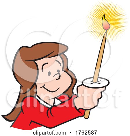 Cartoon Girl Holding a Lit Christmas Candle by Johnny Sajem