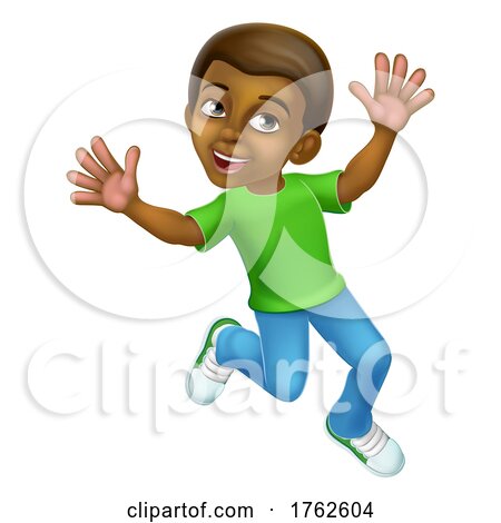 Happy Jumping Boy Kid Child Cartoon Character by AtStockIllustration