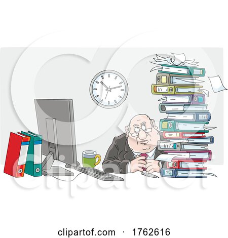 Businessman wIth a Stack of Books on His Desk by Alex Bannykh