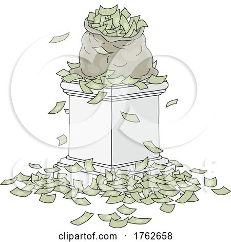 Money Bag and Cash All Around a Pillar by Alex Bannykh