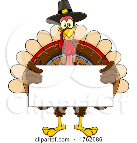 Thanksgiving Turkey Mascot with a Blank Sign by Hit Toon