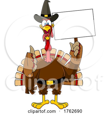 Thanksgiving Turkey Mascot with a Blank Sign by Hit Toon