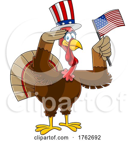 Patriotic Turkey Mascot Holding an American Flag by Hit Toon