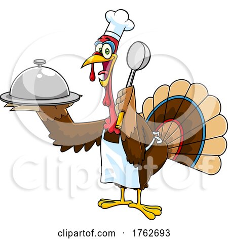 Turkey Mascot Chef Holding a Ladle and Cloche by Hit Toon