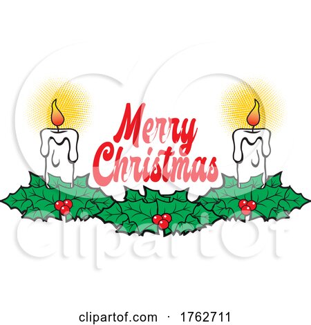 Lit Candles with Holly and Merry Christmas Text by Johnny Sajem
