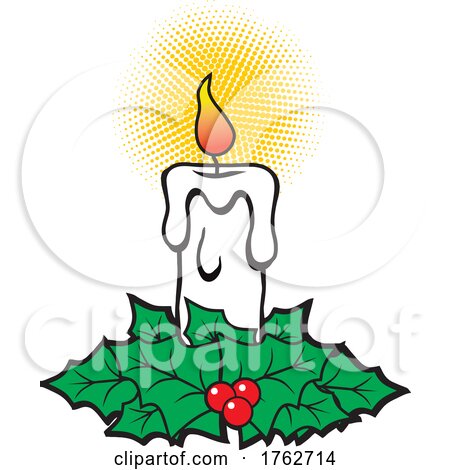 Lit Christmas Candle with Holly by Johnny Sajem