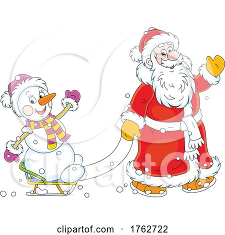 Santa Claus Pulling a Snowman on a Sled by Alex Bannykh