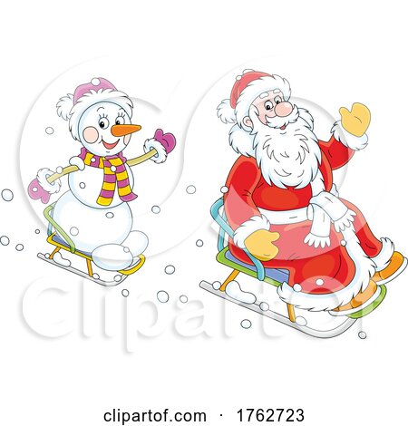 Santa Claus Sledding with a Snowman by Alex Bannykh