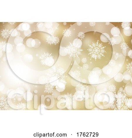 Golden Christmas Background with Bokeh Lights and Snowflakes by KJ Pargeter