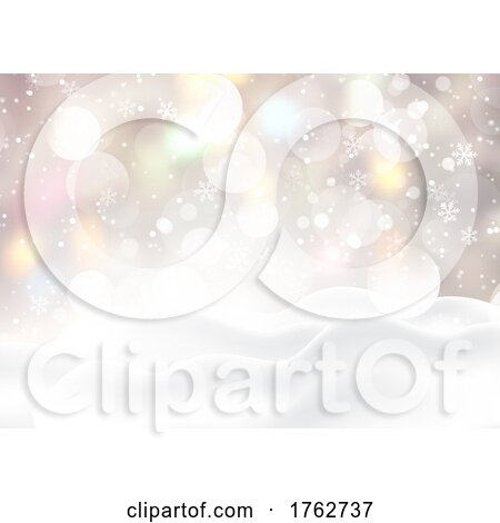 Christmas Background with Snow on Bokeh Lights and Snowflake Design by KJ Pargeter