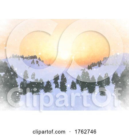 Watercolour Winter Solstice Landscape by KJ Pargeter