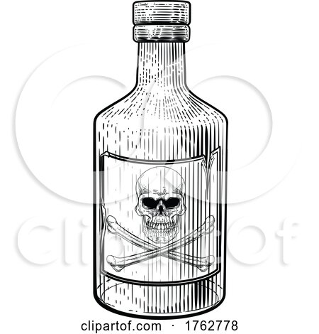 Skull Crossbone Poison Sign Bottle Vintage Woodcut by AtStockIllustration