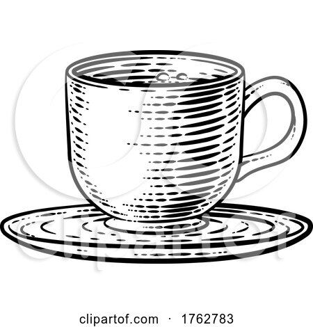 Coffee Tea Cup Hot Drink Mug Vintage Retro Woodcut by AtStockIllustration