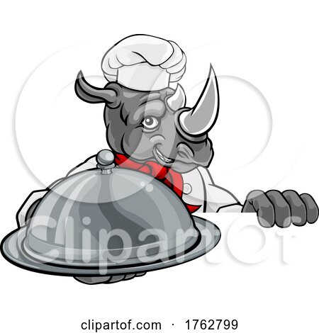 Rhino Chef Mascot Sign Cartoon Character by AtStockIllustration