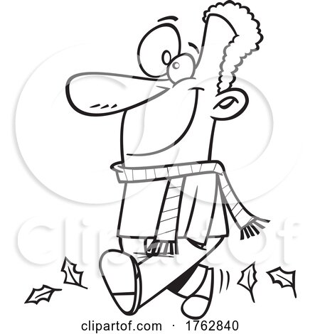 Black and White Cartoon Man Taking a Stroll in Autumn by toonaday