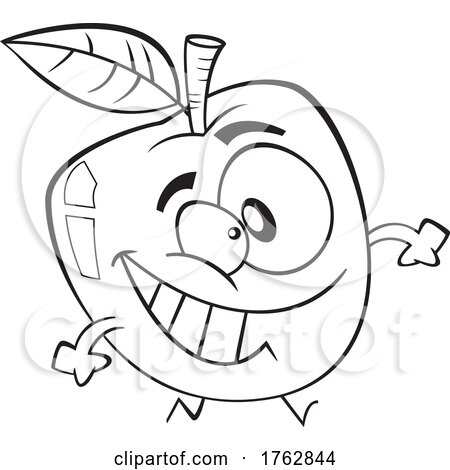 Black and White Cartoon Grinning Apple by toonaday
