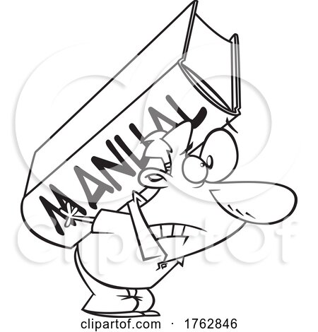 Black and White Cartoon Man Carrying a Huge Heavy Manual on His Back by toonaday
